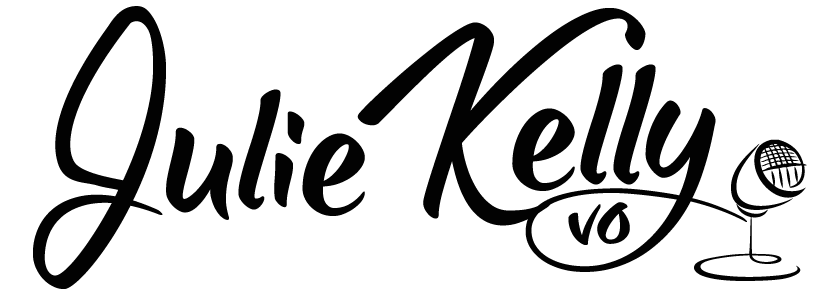 Julie's name in script with a microphone